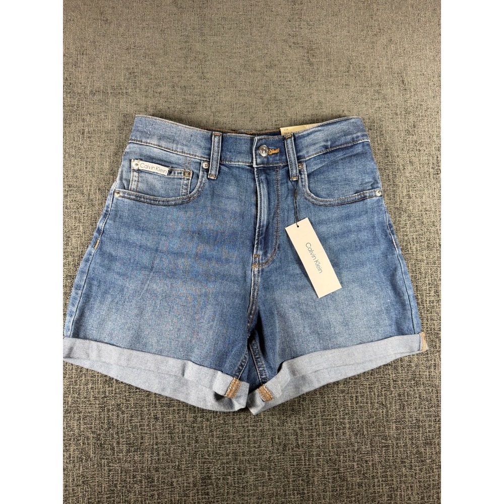 Calvin Klein Jeans Womens High Rise Midi Short Medium Wash Denim Size 28 NWT